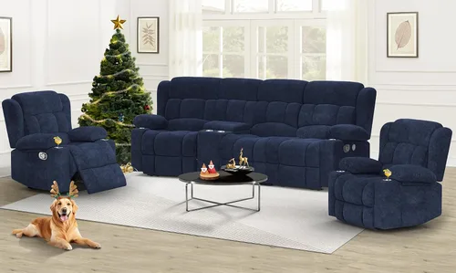 Vista 21 de Dresegmt Juego de sofá reclinable con consola de almacenamiento, diseño de respaldo medio abatible, sofá reclinable de 3 plazas y silla reclinable