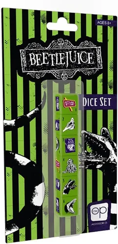 Juego de dados Beetlejuice | Dados coleccionables D6 con personajes de Beetlejuice – Andy y Barbara Maitland, gusano de arena, signo de Beetlejuice