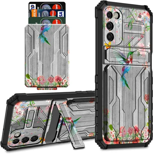 Vista 45 de Funda protectora de TPU suave para Samsung Galaxy A03S con soporte para tarjeta de crédito y soporte de doble capa de policarbonato duro de TPU