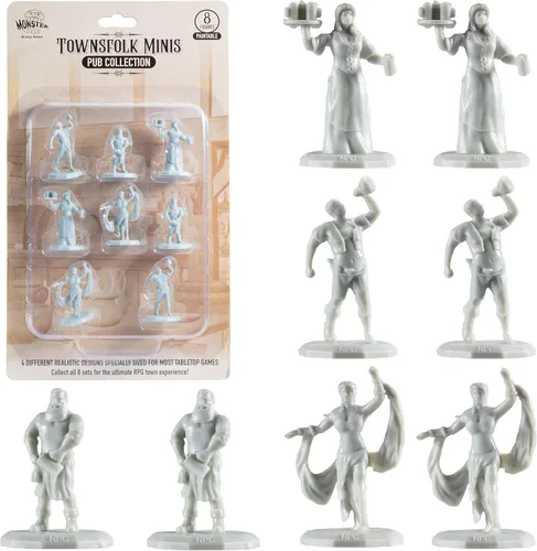 Monster Protectors Townsfolk Mini figuras de fantasía – 8 piezas de trabajadores de pub no jugador personaje NPC Miniaturas – 1 pulgada de tamaño