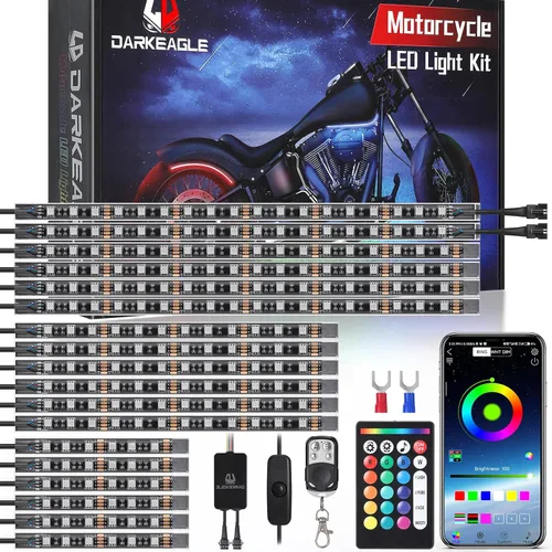 Vista 10 de Kit de 20 luces LED RGB para motocicleta con señal de giro de freno de doble zona, luces subterráneas con control remoto APP/RF, acento neón
