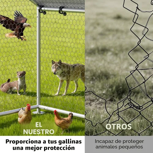 Vista 3 de Gallinero de metal con paso, 10 x 5 x 6.4 pies, jaula para aves de corral al aire libre, perca mejorada, cubierta impermeable y antiultravioleta