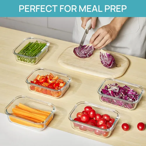 Vista 3 de Vtopmart Paquete de 5 recipientes de almacenamiento de vidrio de 22 onzas con tapas, juegos de recipientes de vidrio para preparación de comidas