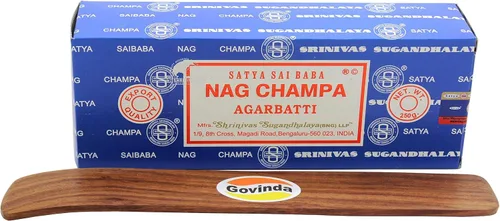Vista 4 de Govinda - Bangalore (BNG) Nag Champa Argarbatti 8.82 oz con soporte para incienso