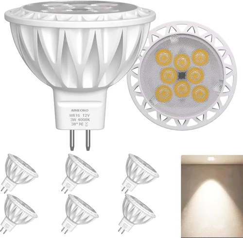 Vista 12 de Bombillas LED MR16 de 3 W (equivalente a halógeno de 35 W), base GU5.3 de 2700 K, foco de 12 V, 300 lm, para iluminación de riel empotrada