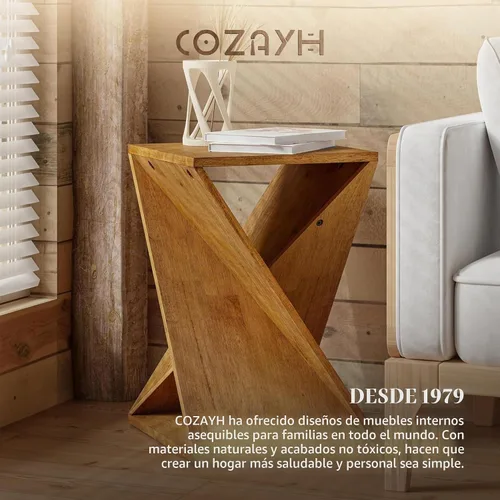 Vista 7 de COZAYH Mesa auxiliar cuadrada de madera maciza estilo granja, soporte rústico para plantas con diseño trenzado para sala de estar, dormitorio, Negro