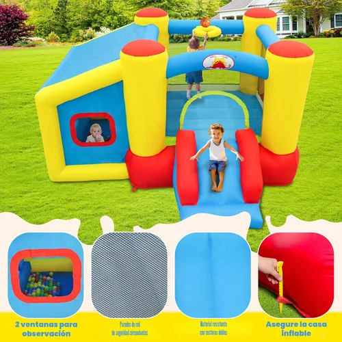 Vista 6 de WELLFUNTIME Casa inflable de rebote con soplador, castillo animoso y tobogán de castillo de salto, gorila para niños con hoyo de bolas, borde