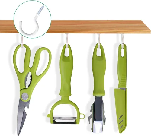 Vista 4 de Paquete de 12 ganchos de techo recubiertos de vinilo, ganchos para tazas, ganchos de pared multifuncionales, ganchos de cocina, ganchos para Blanco