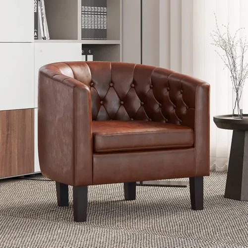 Vista 9 de BELLEZE Sillas de acento negras para sala de estar, elegante silla de brazo tapizada con respaldo capitoné en forma de barril, silla de club