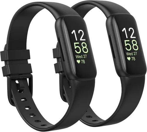 Vista 6 de 2 Pack Waterproof Bands Compatible with Fitbit inspire 3 Bands for Women Men, Classic Soft Sports Replacement Wristbands for Women Men