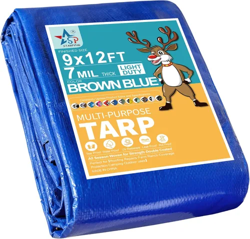 Vista 58 de STARPYNG - Lona azul de 7 mm 6x8 pies - Lona impermeable multifuncional azul - Lona impermeable de polietileno resistente a los rayos UV, a prueba