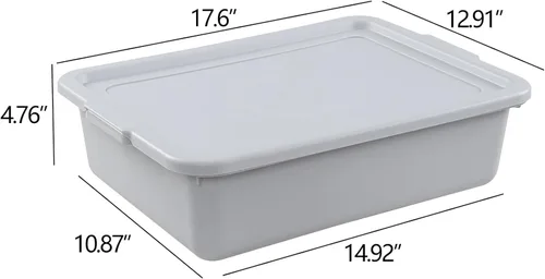 Vista 2 de Paquete de 3 cajas de bañera de autobús comercial de 13 L, bañeras de plástico para restaurante con tapas, color gris