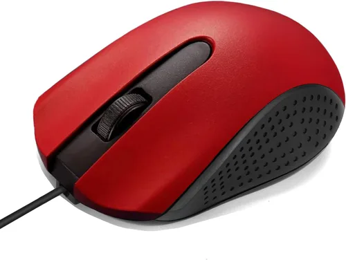 Vista 2 de Ratón de computadora USB con cable con diseño ergonómico, ratones de computadora USB para computadoras portátiles y PC, oficina y hogar (negro, rojo)
