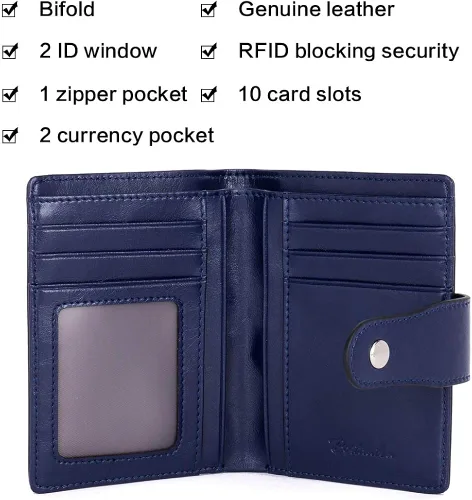 Vista 5 de BOSTANTEN - Billetera de cuero para mujer con bloqueo RFID, pequeña, con cremallera, de bolsillo, para tarjetas, con ventana para documento