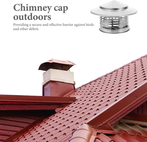 Vista 4 de Veemoon Tapa de lluvia de chimenea de acero inoxidable, cubierta de chimenea de 4.3 pulgadas, tapa de ventilación de techo, parte superior cónica