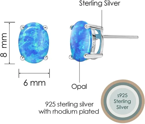 Vista 6 de Sterling Silver Opal Stud Earrings for Women Solitaire 6x8mm Oval Cut Opal Gemstone Earrings for Girls
