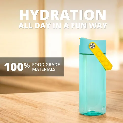 Vista 140 de Elemental Botellas de agua para niños – Botella de agua para niños Splash para la escuela con mango Pop-it – Botella de agua de plástico Tritan sin