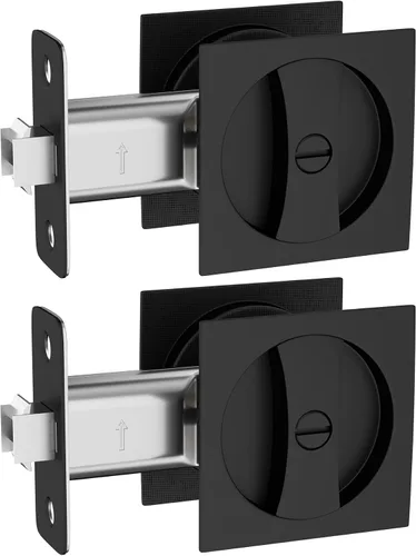 Vista 8 de Haidms Accesorios de puerta de bolsillo de níquel cepillado, cerradura de puerta de bolsillo cuadrado, manijas de puerta de bolsillo de aleación
