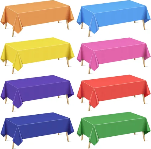 Vista 26 de Mantel rectangular de la serie azul y verde, 4 piezas, 54 x 72 pulgadas, color sólido, impermeable y a prueba de derrames, mantel de plástico