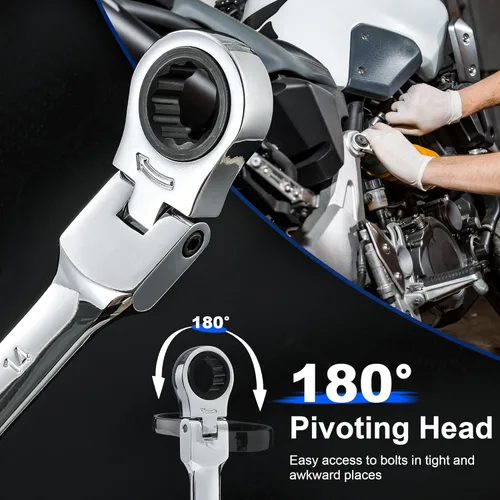 Vista 4 de Prostormer Juego de llaves de trinquete métricas de cabeza flexible de 14 piezas, kit de llaves combinadas de 0.236-0.748 in con estuche