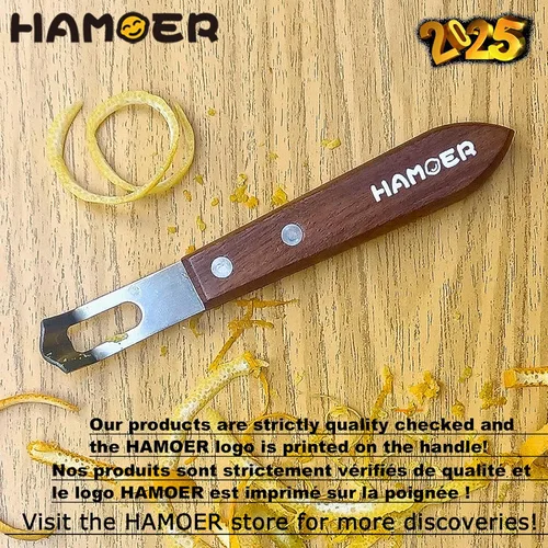Vista 7 de Citrus Lemon Zester & Channel Knife Tool para barra de cocina, hoja de acero inoxidable, diseño ergonómico, mango de madera y mango de goma