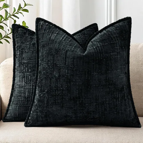 decorUhome Fundas de Cojines Decorativos de Chenilla 16x16, Juego de 2, Fundas de Cojines Decorativos de Textura Gruesa Slubby Neutral con Diseño