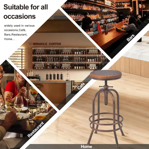 Vista 44 de Diwhy Taburete de bar industrial, de 26-32 pulgadas, ajustable, giratorio, de madera, de metal, con respaldo, para cocina, comedor, pub, bistró