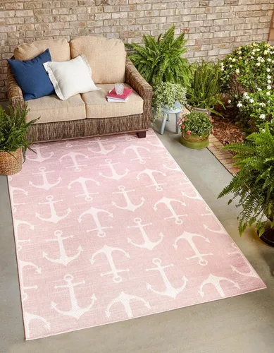 Vista 65 de Unique Loom - Alfombra octagonal de la colección Outdoor Coastal, estilo Ahoy (5 pies 3 pulgadas, azul/marfil)
