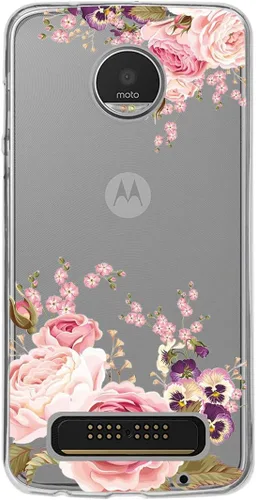 Vista 3 de Funda para Moto Z2 Play / Z2 Force, transparente, suave, flexible, TPU, cubierta trasera con estampado floral de acuarela con protección resistente