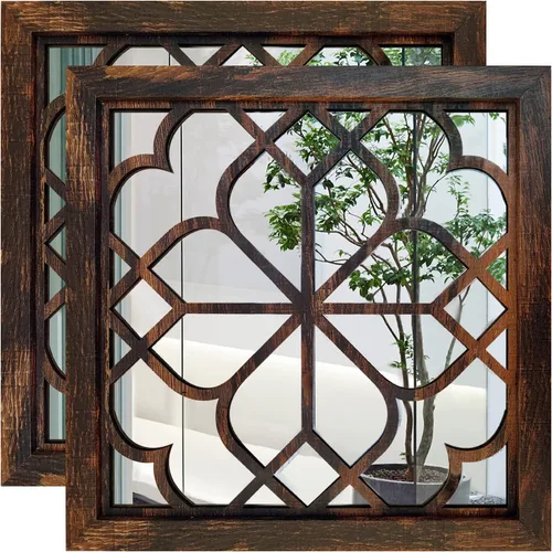 Vista 21 de Wocred Juego de 2 Espejos Rectangulares de Pared, Hermoso Espejo de Acento Rústico de Granja, Espejo de Entrada de Color Blanco para Renovación