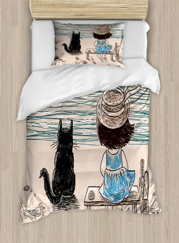 Vista 184 de Ambesonne Hawaii - Juego de funda de edredón de verano, palmeras y hojas exóticas de helecho, fondo colorido abstracto, juego de ropa de cama