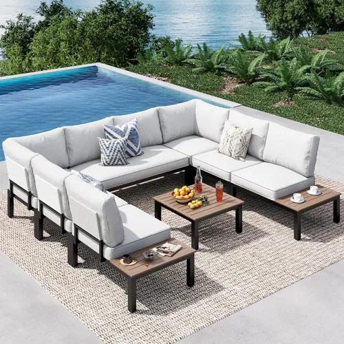 Vista 6 de PHI VILLA Juego de sofá de 2 asientos al aire libre para patio, sofá biplaza de metal para bistro, patio trasero, jardín