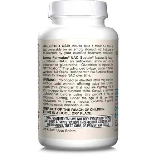 Vista 10 de Jarrow Formulas N-A-C Sustain, mejora función del hígado y pulmón, 0.021 oz, SUS, 1, 1