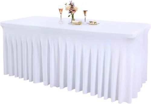 Vista 69 de Paquete de 1 manteles azul bebé para mesas rectangulares de 4 pies, cubiertas de mesa de spandex elástico de una pieza resistentes a las arrugas