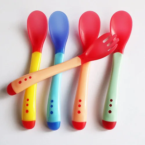 Vista 3 de Maberry Baby Spoons and Forks Feeding Set, 5 Pack Soft Silicone Tip Heat Sensitive Toddler Utensils First Stage for Self Feeding, BPA Free Baby