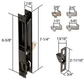 Vista 6 de Prime-Line C 1033 juego de manijas de puerta correderas para patio con llave, de material fundido, para puertas de vidrio deslizantes de 1 pulgada a