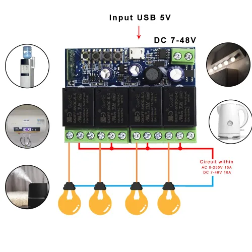 Vista 6 de Módulo de relé inteligente inalámbrico Ewelink WiFi USB 5V 4 canales, autobloqueante, contacto seco, interruptor de palanca remoto para control