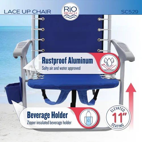 Vista 7 de Rio Brands ASC529 4-Position Backpack Lace-Up Suspension Folding Beach Chair