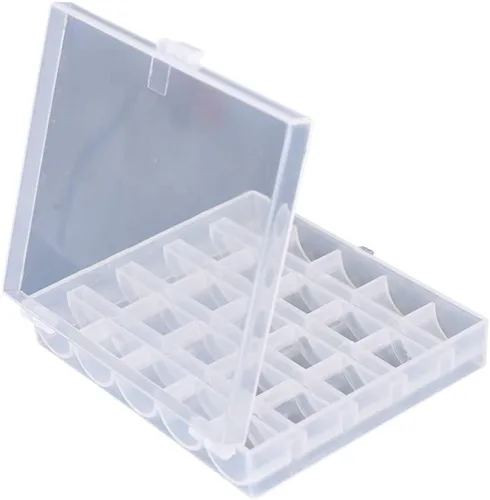 Vista 4 de AKIRO Caja de bobinas vacías con 25 ranuras, caja de almacenamiento de plástico para máquina de coser, paquete de 2