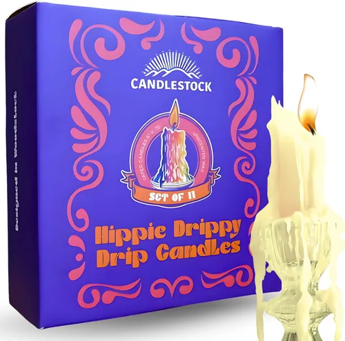 Vista 20 de Candlestock Hippie Drippy - Velas de goteo – Paquete de 11 velas cónicas de goteo – Velas de fusión de botella de vino (1 de cada color)