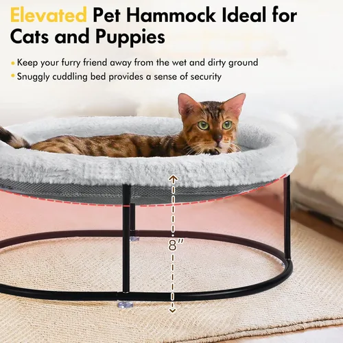Vista 5 de Zoratoo Hamaca elevada para gatos de interior, cama mullida y cálida para gatos con funda de cama desmontable, cama portátil para mascotas elevada
