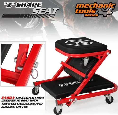 Vista 7 de M-AUTO Enredadera Plegable de 40 Pulgadas con Asiento Rodante, Silla de Garaje Ajustable Todo en Uno, Para Acostarse o Sentarse, Capacidad de 150