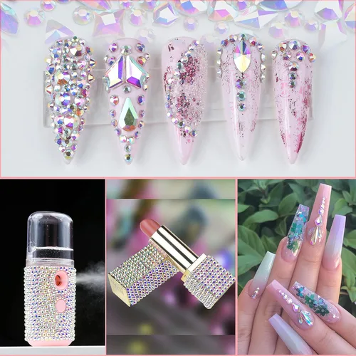 Vista 7 de Kit de diamantes de imitación de cristal AB 3D, 240 piezas de diamantes de imitación de múltiples formas, piedras AB mezcladas 12 estilos de gemas