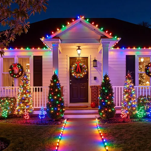 Vista 10 de Luces LED C9 de Navidad para exteriores, 97 pies, 150 LED, impermeables, decoraciones navideñas de fresas, luces de cadena, enchufables, luces