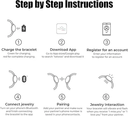 Vista 6 de TOTWOO Touch Bracelets for Couples, Vibration & Light up for Love Couples Long Distance Relationship Gifts for Girlfriend Bluetooth Pairing Jewelry