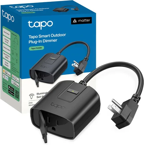 Tapo Enchufe Inteligente Regulador para Exteriores para Luces Exteriores, Matter, Control por Aplicación, Resistente a la Intemperie IP65, Funciona