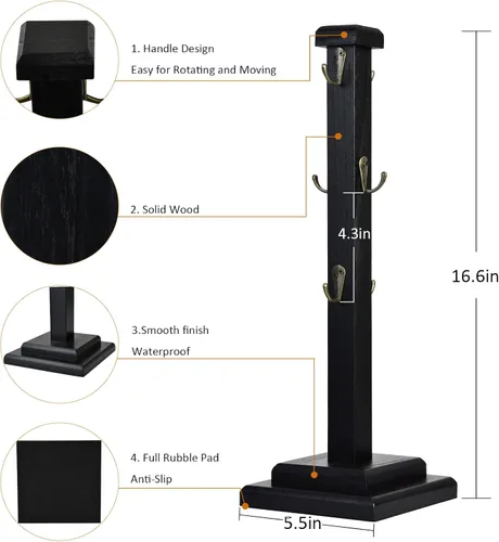 Vista 5 de EMASON - Soporte rústico para taza de café, soporte de madera maciza para 6 tazas, organizador de cocina que ahorra espacio, elegante y resistente
