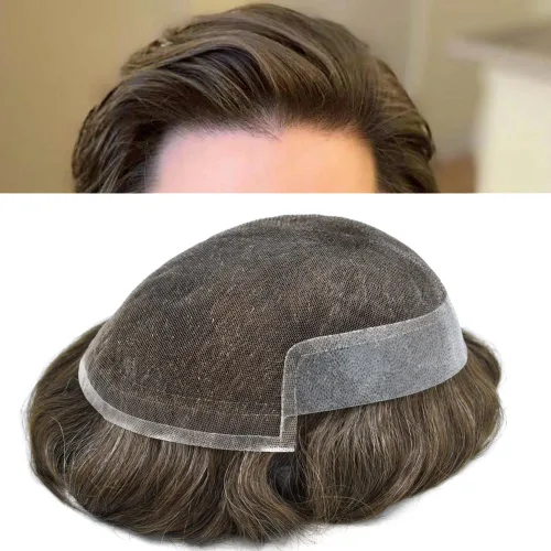 Vista 10 de Toupee - Sistema de cabello humano no quirúrgico para hombres Toupee indetectable de encaje para hombres, extensiones de cabello gris 100% cabello