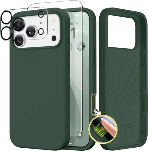 Vista 210 de GONEZ Funda magnética para iPhone 14, compatible con Magsafe, con protector de pantalla + protector de cámara, forro de microfibra antiarañazos