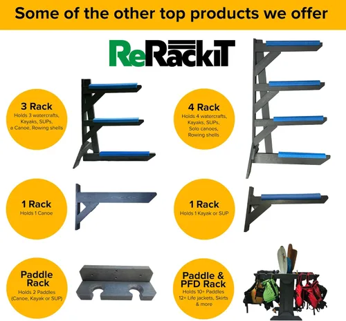 Vista 9 de ReRackiT - Poly Kayak Storage Rack - 2-4 Level Freestanding Kayak Racks for Outdoor Storage, Garage Or Indoors - Heavy Duty Adjustable Length Holder